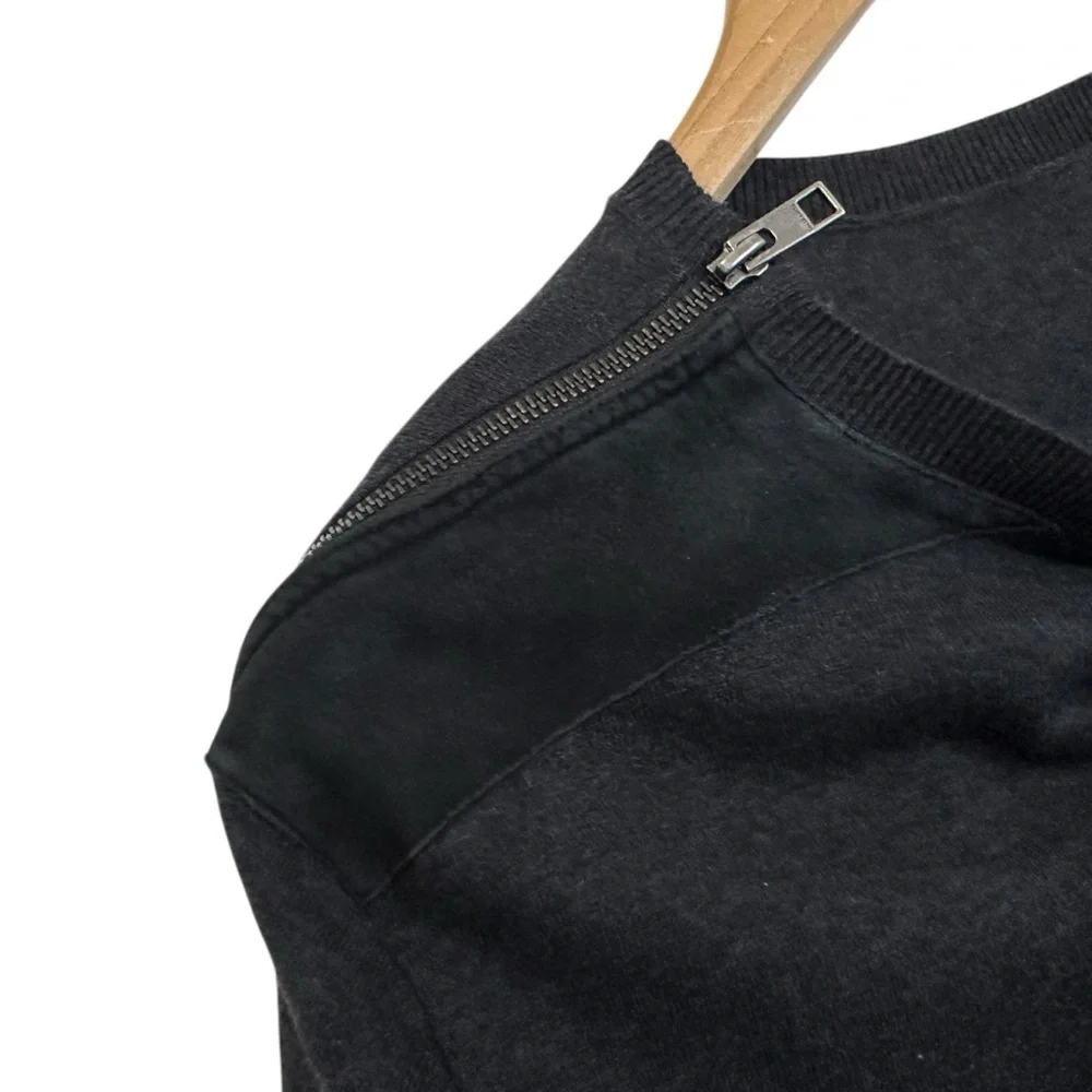 AllSaints Falster Mens Crew Wool Blend Sweater XXL Dark Gray Leather Details